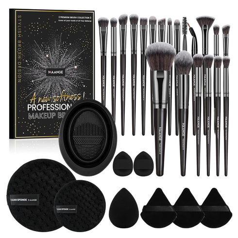 MAANGE Makeup Brushes 29 Pcs Makeup Kit, Premium Synthetic Foundation Powder Concealers Eye shadows Blush Brush Make up Brushes Set (Black, 29 Pie...