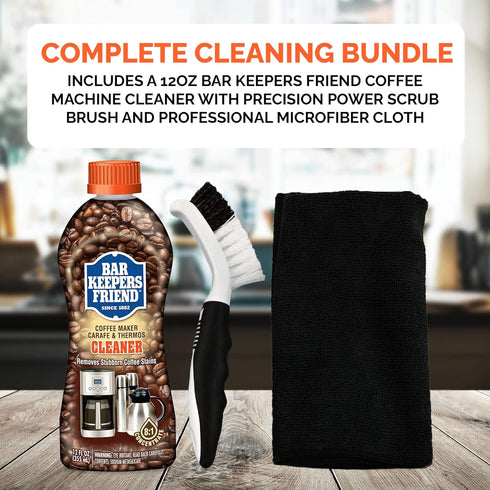 Fox Trot Bar Keepers Friend Coffee Cleaner Panther Pack Microfiber Cleaning Cloth & Scrub Bundle, With A 12oz Coffee Pot Cleaner & Dual-Action Mic...