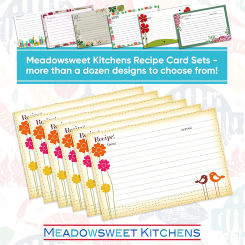 Meadowsweet Kitchens Recipe Card Set - 25 Double Sided Recipe Cards 4 x 6 Inch, Perfect Size Blank Cards for a Recipe Card Box, Make Your Own Pers...