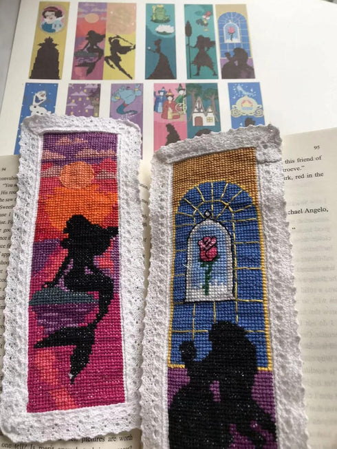 12 pieces Princess DIY Cotton Cross Stitch Bookmark,Cotton Edged Book Mark Classical Fairy Princess Counted Cross Stitch kit...