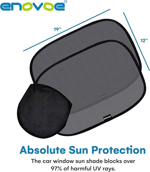 2-Pack Car Window Shades by Enovoe - 19 x 12 in Side Window Cover for SUVs, Sedans, and Trucks - Protects Baby from UV Rays and Glare - Cling Desi...