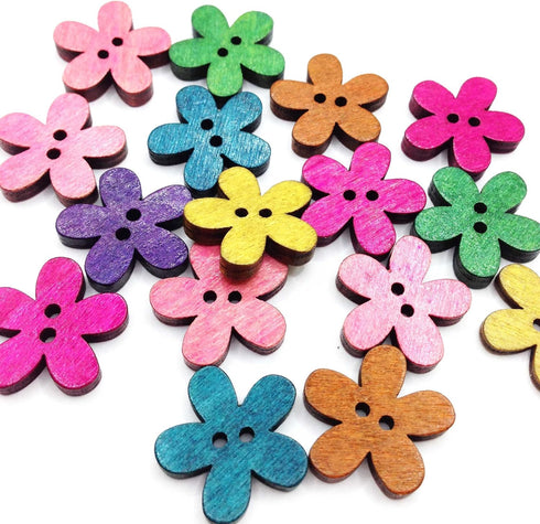 100PC Wood Sewing Buttons, Flower Buttons with 2 Holes Buttons for Sewing DIY Craft Decorative, 20mm x 19mm(6/8" x 6/8")...