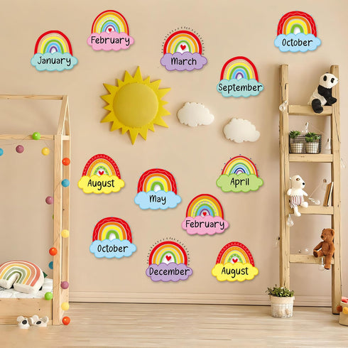 Rainbow Happy Birthday Bulletin Board Rainbow Holiday Birthday Board Sign Let's Celebrate Happy Birthday Rainbow Cloud Accents Cutouts for Calenda...