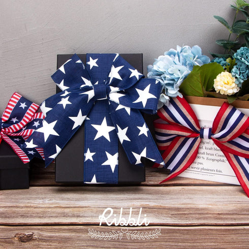 Ribbli Patriotic Wired Ribbon, Royal Blue with White Stars Ribbon, 2-1/2 Inch x 10 Yard 4th of July Ribbon for Wreaths,Crafts,Big Bows,Gift Wrappi...