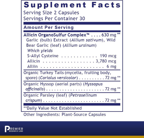 Premier Research Labs Allicidin - Garlic Allicin Supplement, Garlic Supplements, Garlic Pills, Allicin Extract, Garlic Extract, Odorless Garlic Ca...