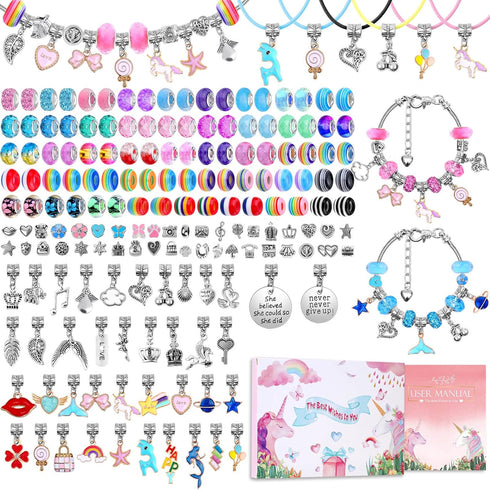 180 Pcs Unicorn Mermaid Crafts Charm Bracelet Kit for Girls - DIY Jewelry Making Supplies with Beads, Pendants, Cords for Teens...