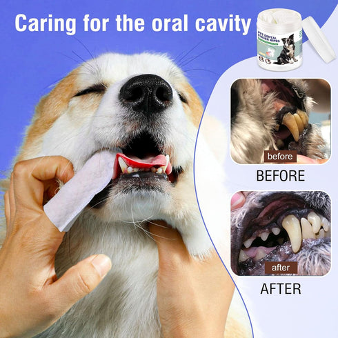 Teeth Cleaning Finger Wipes 50pcs for Dogs & Cats, Disposable, Removes Bad Breath, Gentle Cleaning, Gum Care, Promote Pet Oral Hygiene...