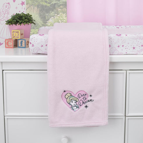 Disney Princess - Dare to Dream Super Soft Pink Heart Cinderella Coral Fleece Baby Blanket, Pink, White, Aqua, Yellow...