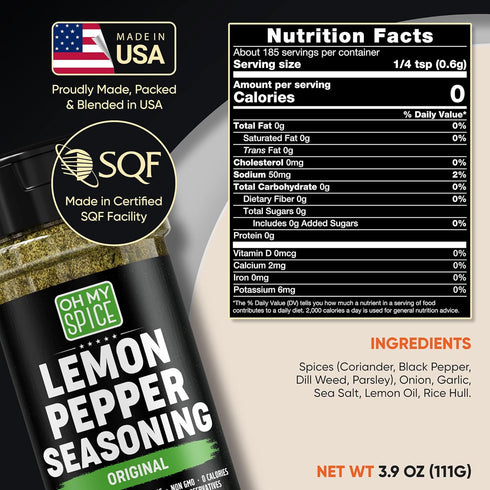 Chicken Seasoning Lemon Pepper Seasoning - Gluten Free & Low Sodium Lemon and Pepper Seasonings for Turkey, Seafood & Vegetable. Poultry Seasoning...