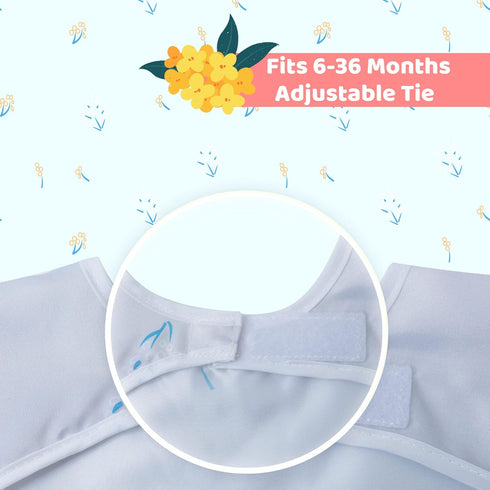 Little Dimsum Toddler Feeding Smocks Baby Waterproof Bib with Crumb Catcher Pocket Short Sleeve Adjustable Baby Bib, Pack of 2 Colors Flower Sets...