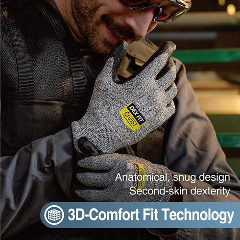 DEX FIT Level 5 Cut Resistant Gloves Cru553, 3D-Comfort Fit, Firm Grip, Thin & Lightweight, Touch-Screen Compatible, Durable, Breathable & Cool, M...