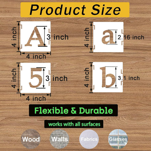 3 Inch Alphabet Letter Stencils, 65 Pcs Reusable Plastic Letter Number Symbol Interlocking Drawing Template Kit for Painting on Wood, Wall, Fabric...