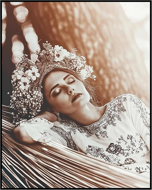 Posterizer 1 pcs-black and white photography style art-woman with flower crown 2-Photography Art-Retro Art-Decor for Home & Office- unframed wall ...