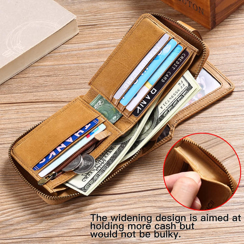 GOIACII Zipper Wallet for Men Genuine Leather RFID Blocking Mens Wallet with Zipper Coin Pocket ID Window Zipper Wallets Large Capacity...
