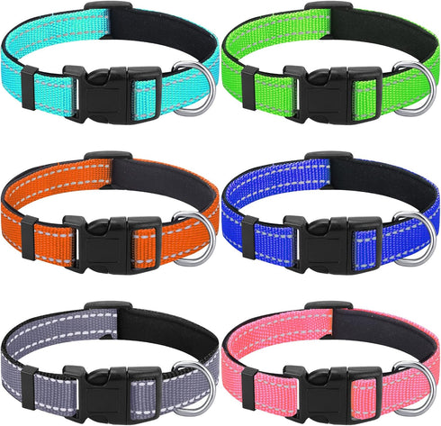 6 Pcs Reflective Dog Collar Soft Padded Breathable Nylon Pet Collar Adjustable Puppy Collar with Safety Locking Buckle for Dogs Cats Puppy Pets Ac...