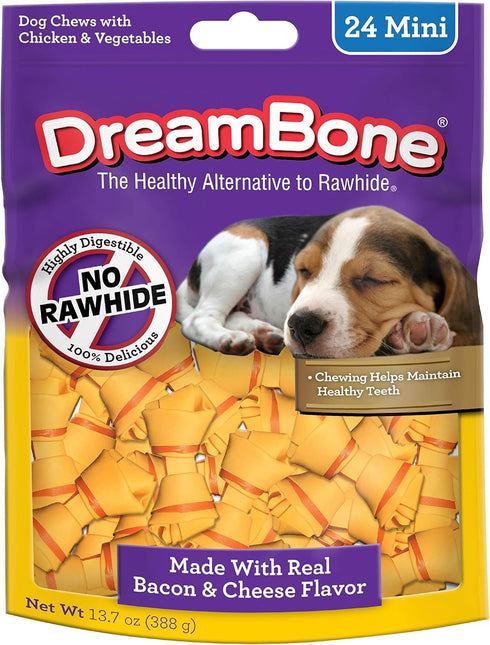 DreamBone Mini Chews, Made with Real Bacon and Cheese Flavor, Rawhide Free Dog Chews, 24 Count...