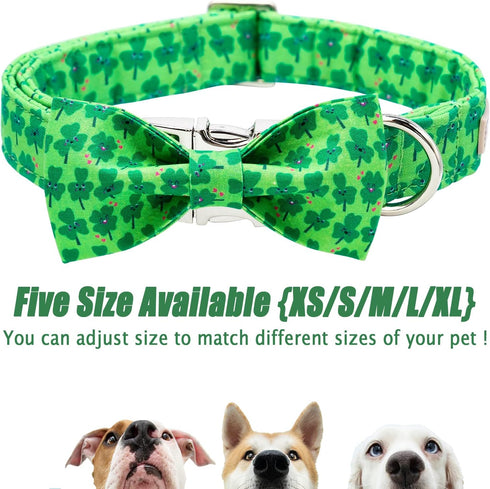 2023 New St.Patrick's Day Dog Collar with Bow Tie-Babole Pet, Cute Clover Male Dog Collar with Safety Metal Buckle Adjustable Puppy Collars for Sm...