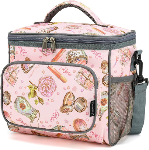 FlowFly Insulated Reusable Lunch Bag Adult Large Lunch Box for Women and Men with Adjustable Shoulder Strap,Front Zipper Pocket and Dual Large Mes...