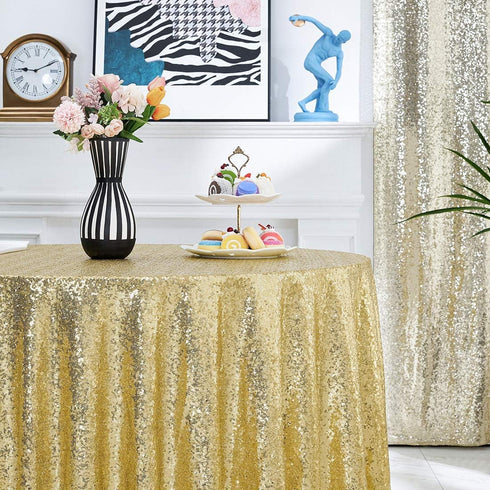 Hahuho 50 inch Round Sequin Tablecloth Gold, Glitter Tablecloth for Bridal Shower Decorations, Birthday, Wedding, Dessert, Banquet?50 inch Round, ...