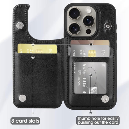 Arae Compatible for iPhone 15 Pro Case with Card Holder - Wallet Case with PU Leather Card Pockets Back Flip Cover for iPhone 15 Pro 6.1 inch - Bl...