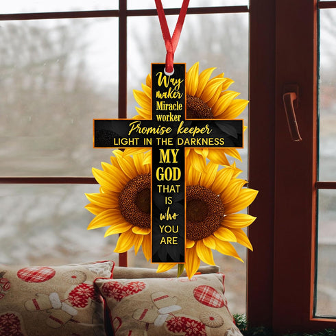 Talataca Sunflower Jesus God Way Maker Christian Bible Verse 2D Flat Car Rear View Mirror Accessories Christmas Tree Ornament Decoration Hanging C...