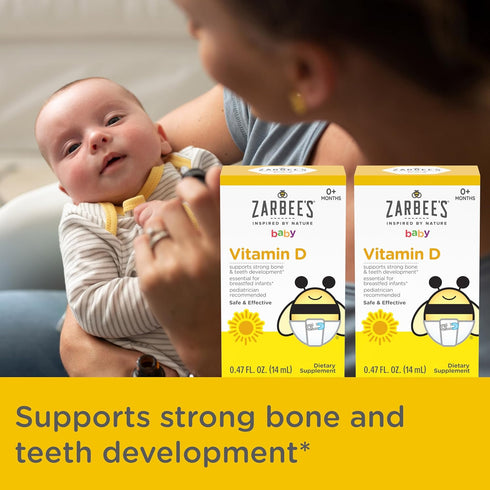 Zarbee's Vitamin D Drops for Infants, 400IU (10mcg) Baby & Toddler Liquid Supplement, Newborn & Up, Dropper Syringe Included, Pack of 2 0.47 Fl Oz...