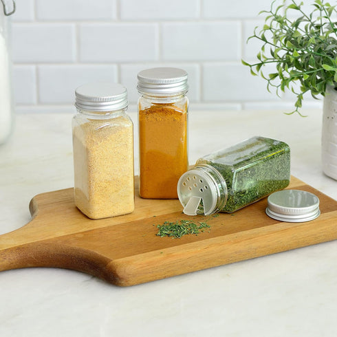 Youngever 12 Pack 5 Ounce Plastic Spice Jars, Clear Spice Containers with Shaker Tops, Square Spice Bottles...