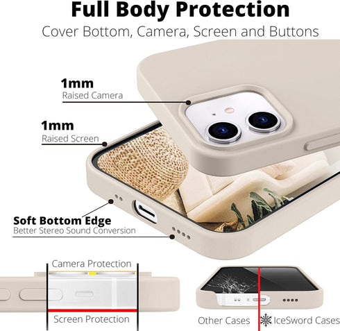 IceSword iPhone 13 Stone Case 6.1” (2021), Liquid Silicone Slim Shockproof Phone Case Cover, Soft Anti-Scratch Microfiber Lining, Matte Beige, Tan...
