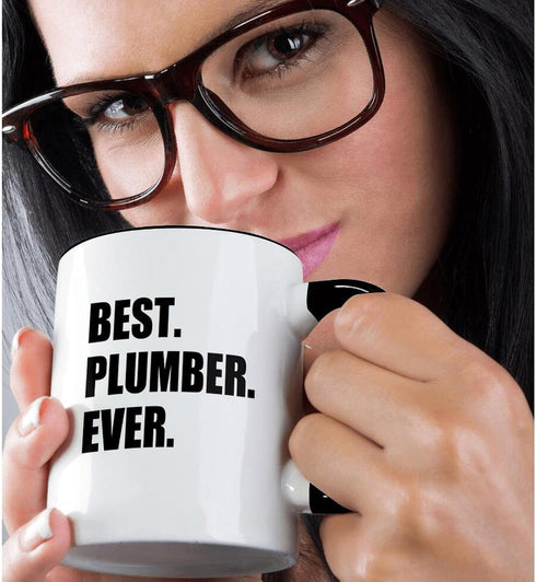 3dRose mug_185013_4 Best Plumber Ever Fun Plumbing Job Appreciation Gift Black Text Two Tone Mug, Black, 11 oz...