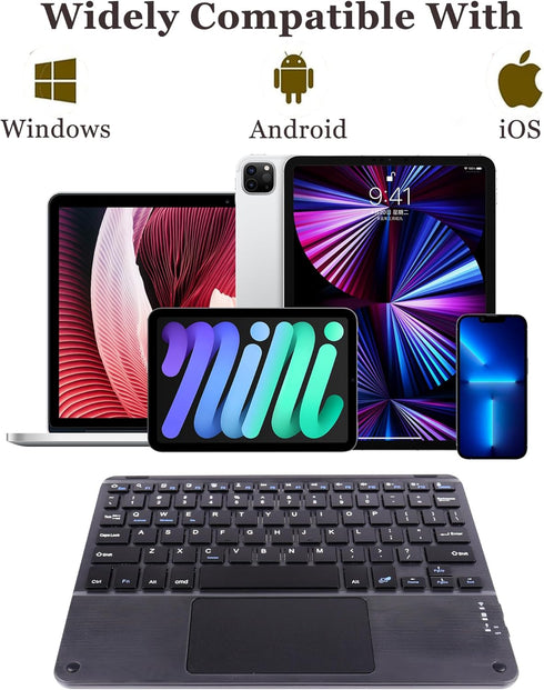 Wireless Bluetooth Keyboard, Ultra Slim Rechargeable Portable Cordless Keyboard with Touchpad 10 Inch Wireless Keyboard for iOS Android Windows iP...