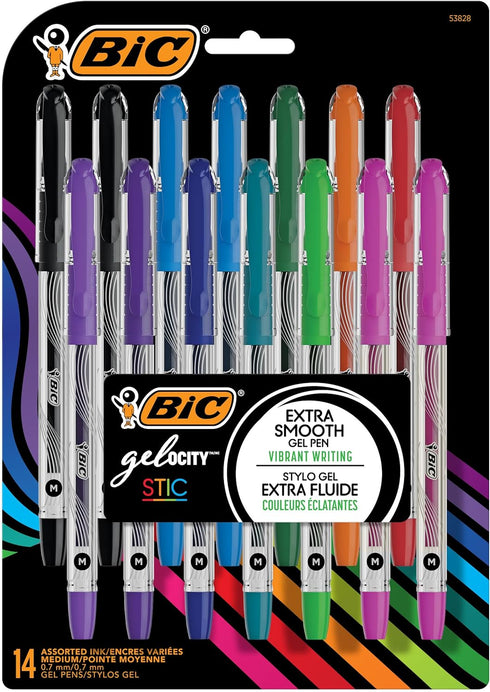BIC Gel-ocity Smooth Stic Gel Pen, Medium Point (0.7mm), Assorted Colors, 14-Count, Vibrant and Smooth Gel Ink Pens...