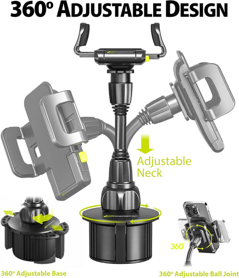 Bracketron TripGrip Universal Phone Holder for Car Cup Holder Mount - 360 Degree Rotation, Swivel Gooseneck, Expandable Base Cell Phone Cup Holder...