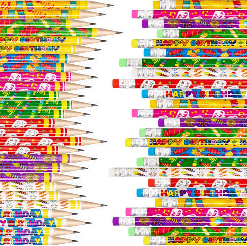 Fancy Land Happy Birthday Pencils 50PCS Wooden Pencil with Eraser Classroom Teacher Award for Kids...