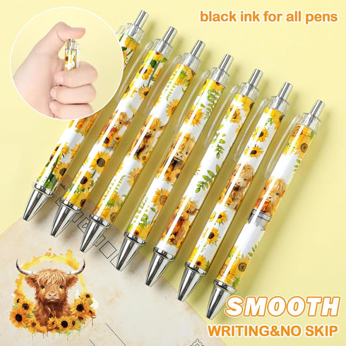 18 Pcs Sunflower Cute Highland Cow Print Pens with 60 Cow Stickers 100 Cow Sticky Notes Aesthetic Highland Cow School Office Stuff Car Accessories...