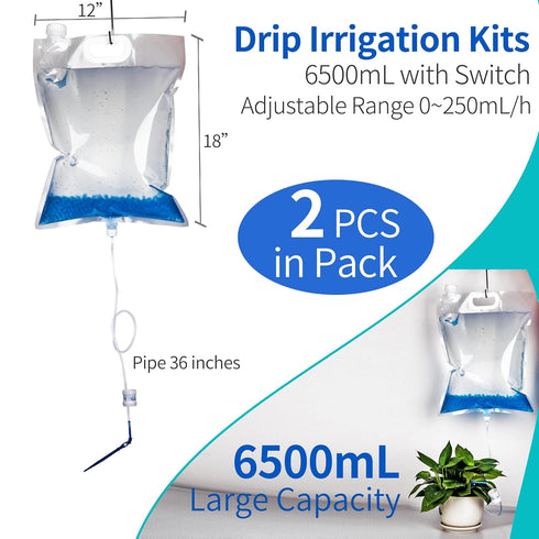 2PCS Extra Large 6500ML Drip Irrigation Bag with 0-250ML Per Hour Adjustable Flow, Self Automatic Watering System for Outdoor Gardening Plants and...