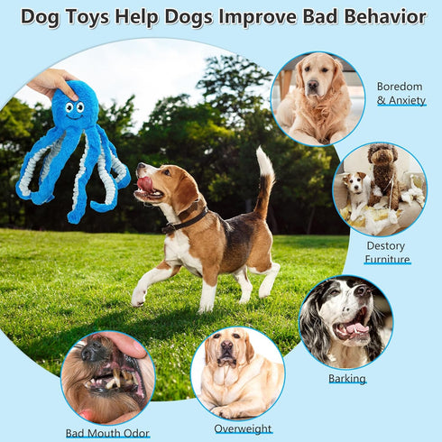 Large Squeaky Dog Toys Octopus Stuffed Puppy Toys- Tug of War Dog Toys Interactive Plush Dog Chew Toys for Small, Medium and Large Dogs...
