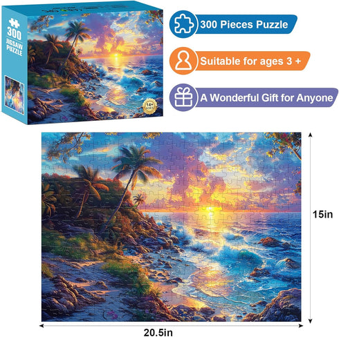 300 Pieces Jigsaw Puzzle for Adults,Hawaii Beach Sunset Puzzles Highlights The Azure Skies & Serene Shorelines - Thick, Sturdy Pieces Challenging ...