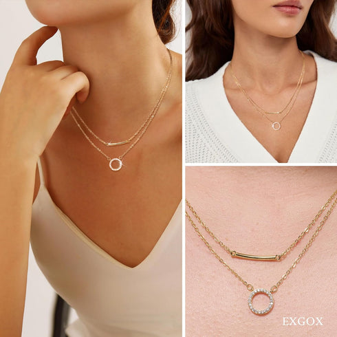 EXGOX Gold Necklace for Women,2PCS Silver Necklace for Women 14K Gold Plated Gold Layered Necklaces Cute Tiny Pendant Heart Butterfly Layering Nec...