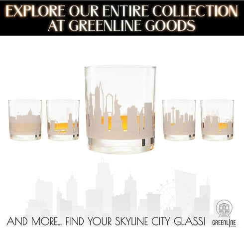 Greenline Goods Whiskey Glasses - 10 Oz Tumbler for New York Lovers (Single Glass) - Etched with New York Skyline - Old Fashioned Rocks Glass...