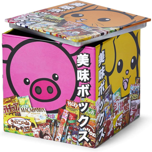 Dagashi Japanese Anime Otaku Snacks Tin Storage Box - 4x4-Inch Metal Novelty Stash Container With Pop Top Lid - Decorative Organizer Holder Cube C...