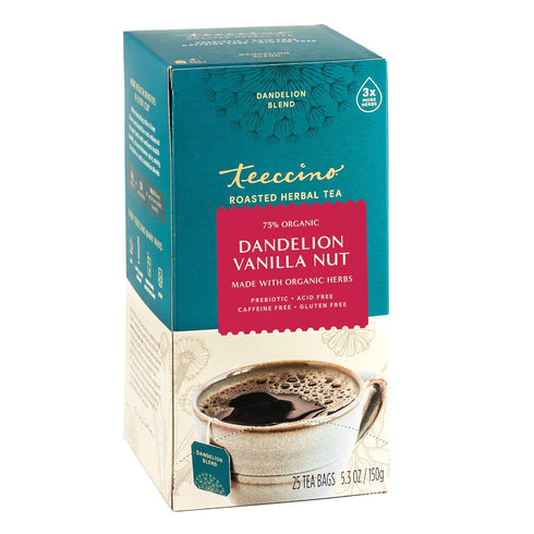 Teeccino Dandelion Herbal Tea - Vanilla Nut - Caffeine Free, Prebiotic, Gluten Free, 3x More Herbs - 25 Tea Bags...