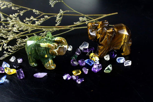 Carved Healing Crystals Gemstones Elephant Statue Figurine Collectible Decor 1.5 inches (Mix 6pcs)...