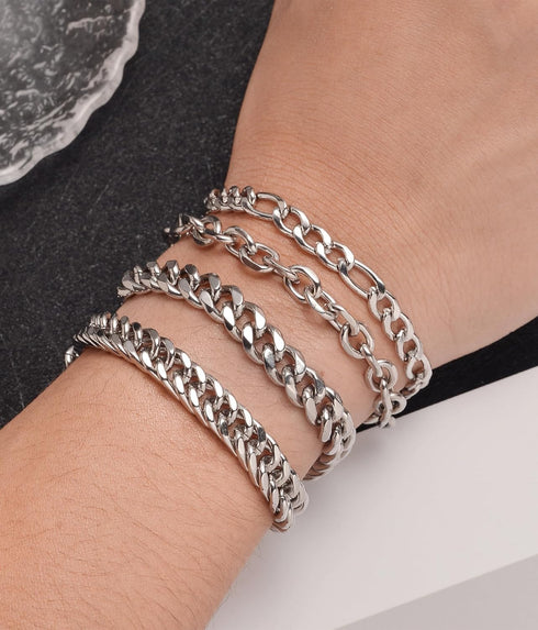 Tornito 8Pcs Chain Bracelet Stainless Steel Curb Width Rope Figaro Cuban Link Paperclip Twist Chain Bracelets Set for Men Women 7.5/8.3/9.0 Inches...