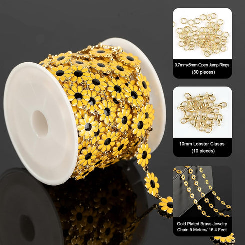 YOUBEIYEE Yellow Sunflowers Jewelry Making Supplies Chain Roll 9.8 Feet Gold Plated Brass Chains for Making Daisy Flower Necklace DIY Craft Chains...