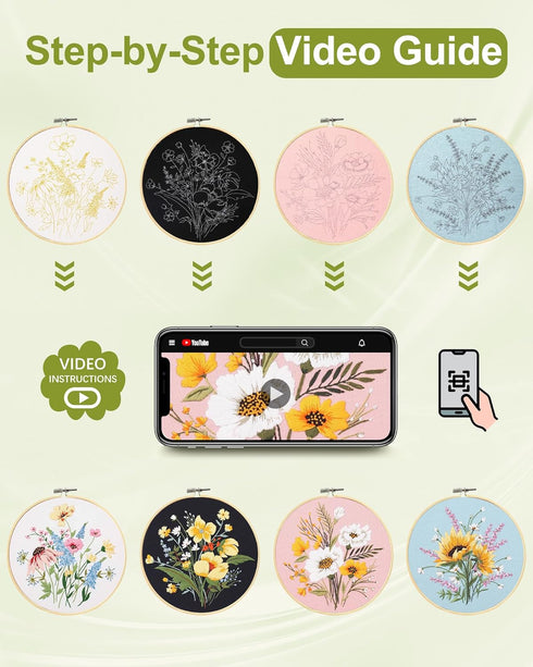 Santune 4 Pack Flower Embroidery Kit for Beginners Adults Cross Stitch Kits for Beginners Hand Embroidery with Plant Patterns and Instructions DIY...