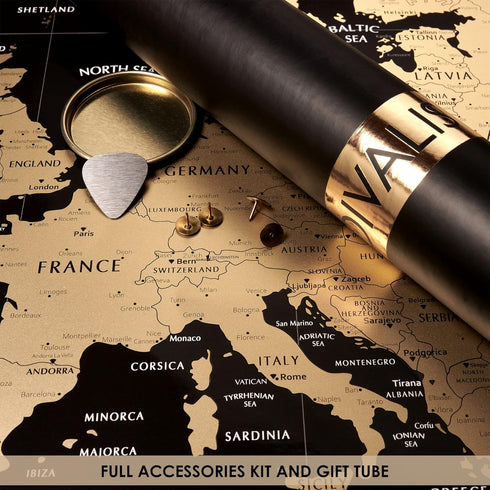 Scratch off Map of the Europe - Easy to Frame 24x16 European Travel Map Poster with Cities - Large Black and Gold Push Pin Travel Wall Maps - Scra...