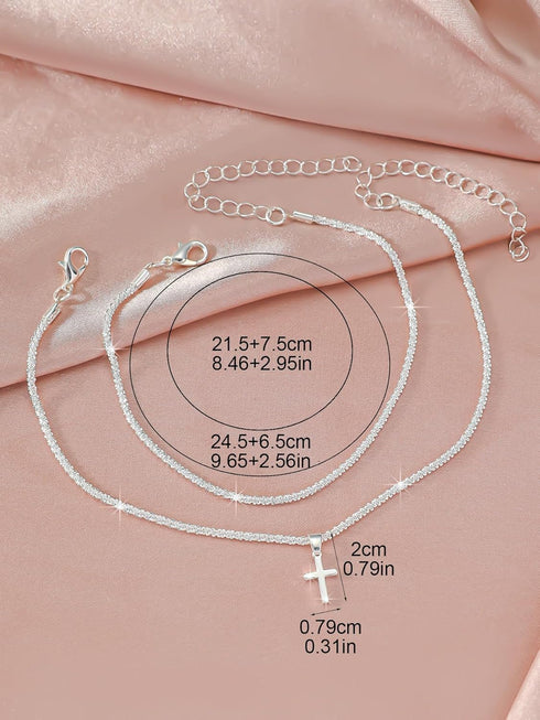 Ankle Bracelets for Women,14K Gold Plated Layered Glitter Waterproof Anklet Rhinestone Cross Anklets Layered Anklet Bracelets Boho Summer Beach Wa...
