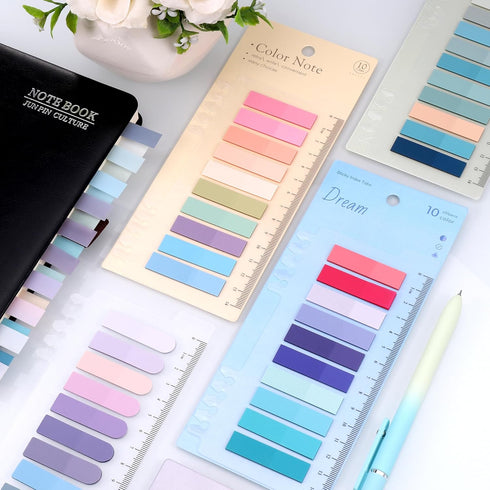 2000Pcs Sticky Tabs with Ruler, 10 Pack Index Tabs, Post It Sticky Notes, Repositionable Book Flags Strip Index Tabs Clear Page Markers for Office...