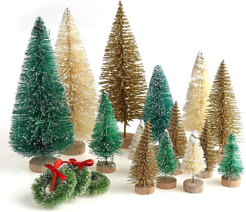30 Pieces Miniature Sisal Frosted Christmas Trees Bottle Brush Mini Trees Plastic Tabletop Trees Ornaments for Christmas Room Decor Home Table Top...