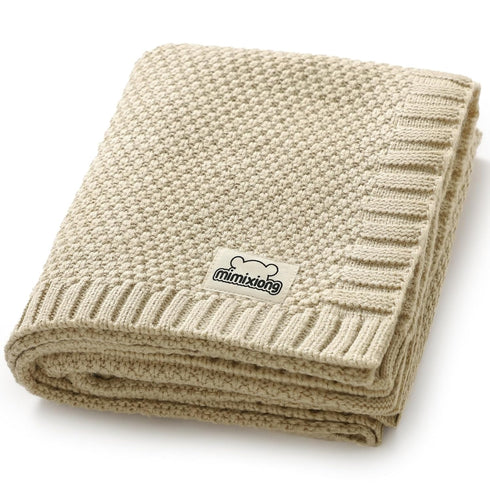 mimixiong Baby Blanket Knit Swaddle Blanket Soft Warm Crochet Neutral Receiving Unisex Baby Blanket for Boys and Girls Light Camel40 x 30 inches...